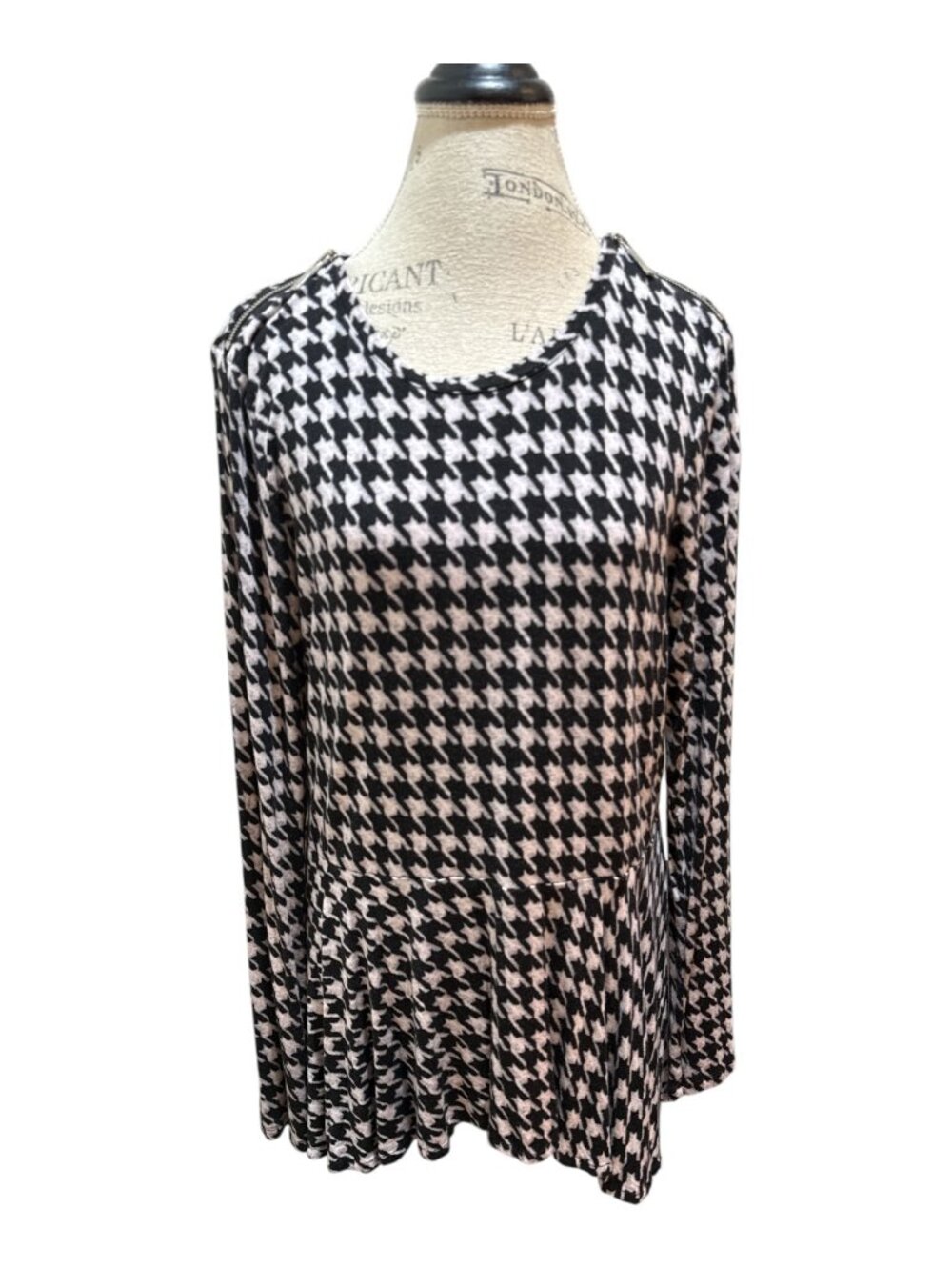 Michael Michael Kors Sz L Black & White Houndstooth w Zippers Long Slv Tunic Top